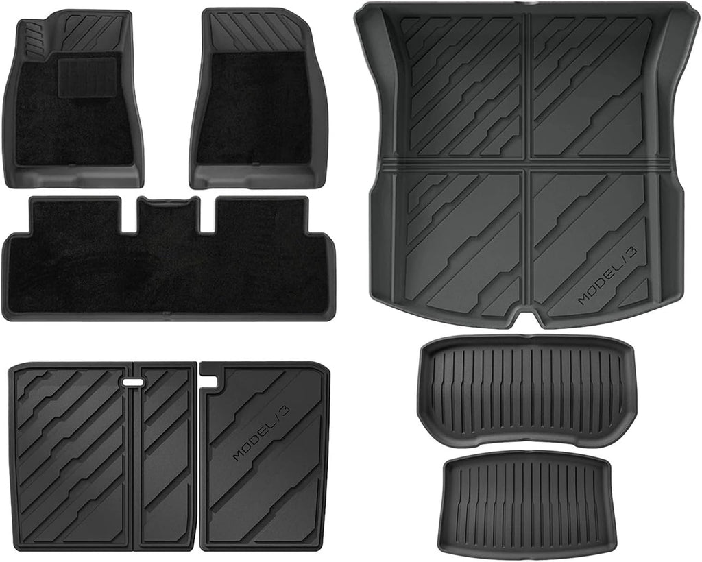 for Tesla Model 3 Highland 2024 2025+ TPE Floor Mats & Cargo Liner, 3D Cyber Style Waterproof Anti-Slip Trunk Mat Backrest(11PCS Full Set)