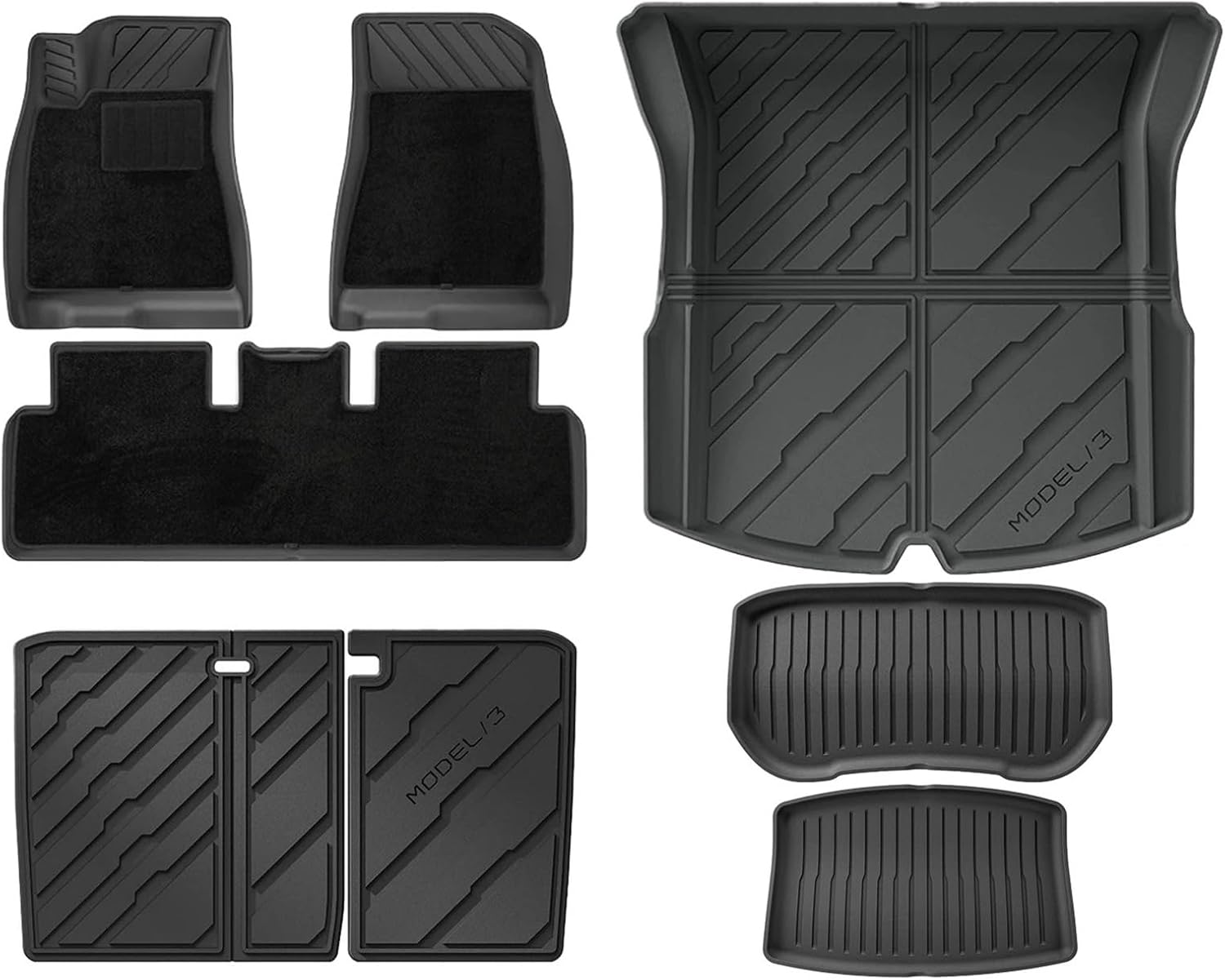 for Tesla Model 3 Highland 2024 2025+ TPE Floor Mats & Cargo Liner, 3D Cyber Style Waterproof Anti-Slip Trunk Mat Backrest(11PCS Full Set)