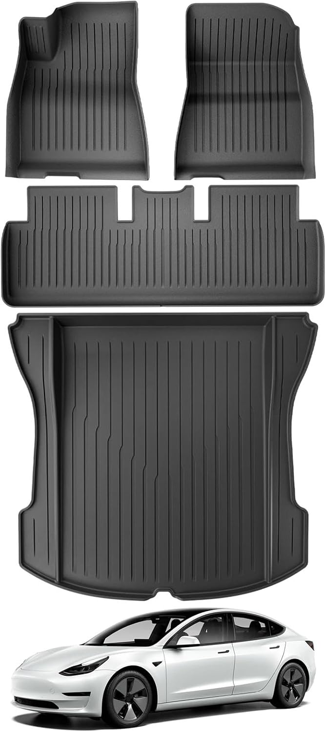 for Tesla Model 3 2021 2022 2023 Car Floor Mats Cargo Liner Trunk Pad 3D TPE Waterproof Protective Black(M3 LHD 4PCS)