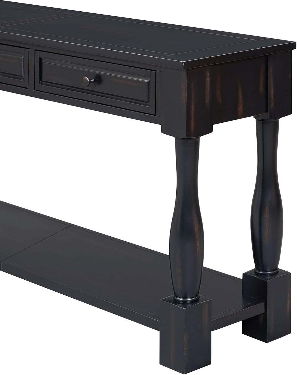merax LUMISOL 64 inch Long Console Table with 3 Drawers and Bottom Shelf, Sofa Table Entryway Table for Hallway, Living Room, Easy Assembly (Distressed Black)
