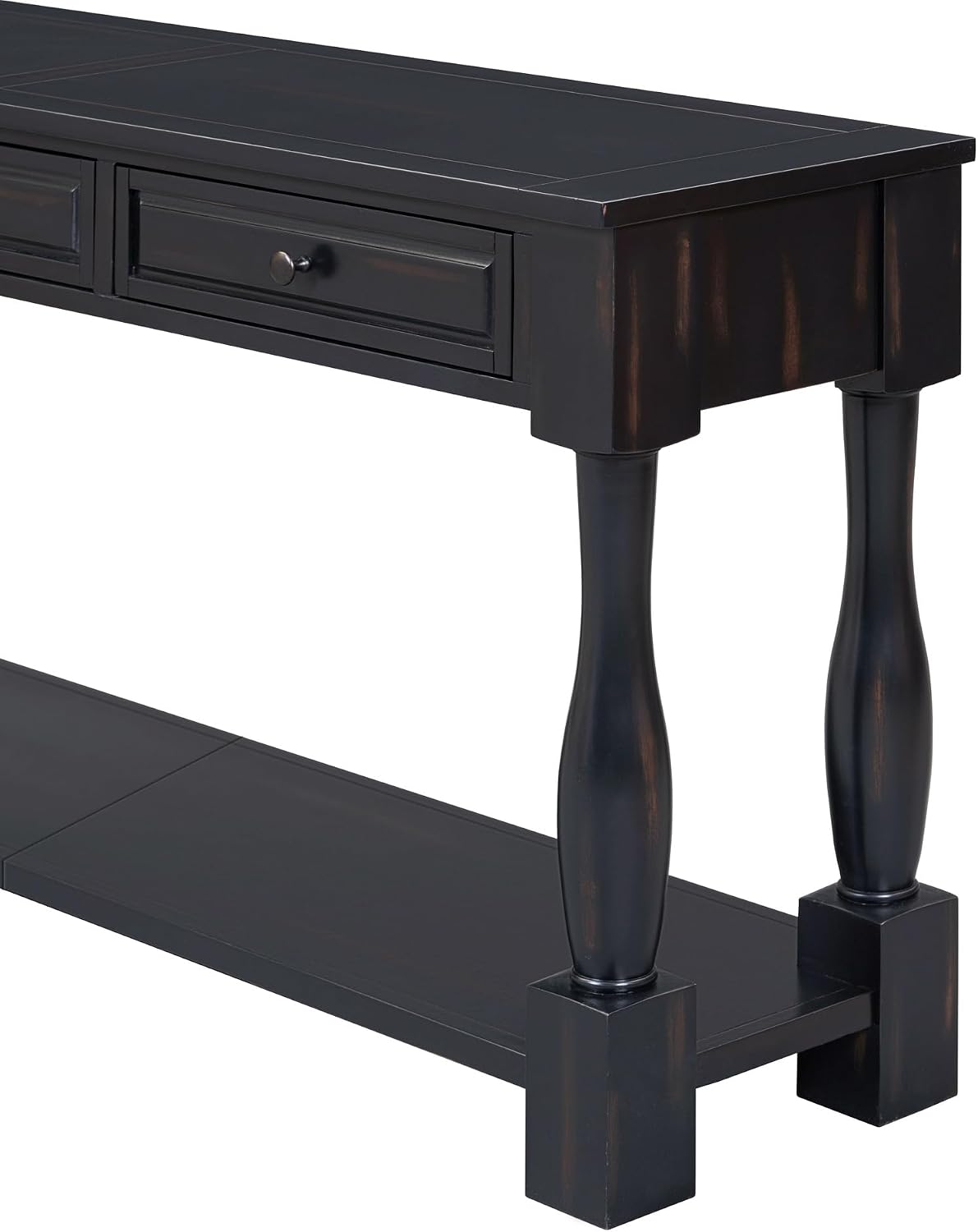 merax LUMISOL 64 inch Long Console Table with 3 Drawers and Bottom Shelf, Sofa Table Entryway Table for Hallway, Living Room, Easy Assembly (Distressed Black)