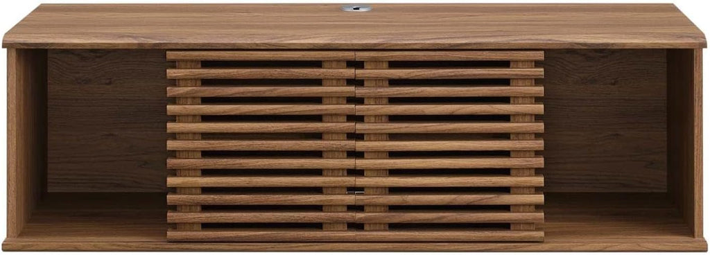 Modway Render 46' Mid-Century Modern Wall Mount Media Console TV Stand, 46 Inch, Walnut