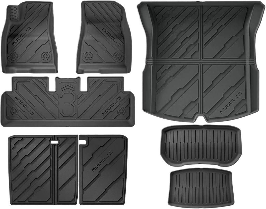Compatible with Tesla Model 3 Highland 2024 2025+ TPE Floor Mats & Cargo Liner Trunk Mat Backrest Mats(8PCS LHD Set)