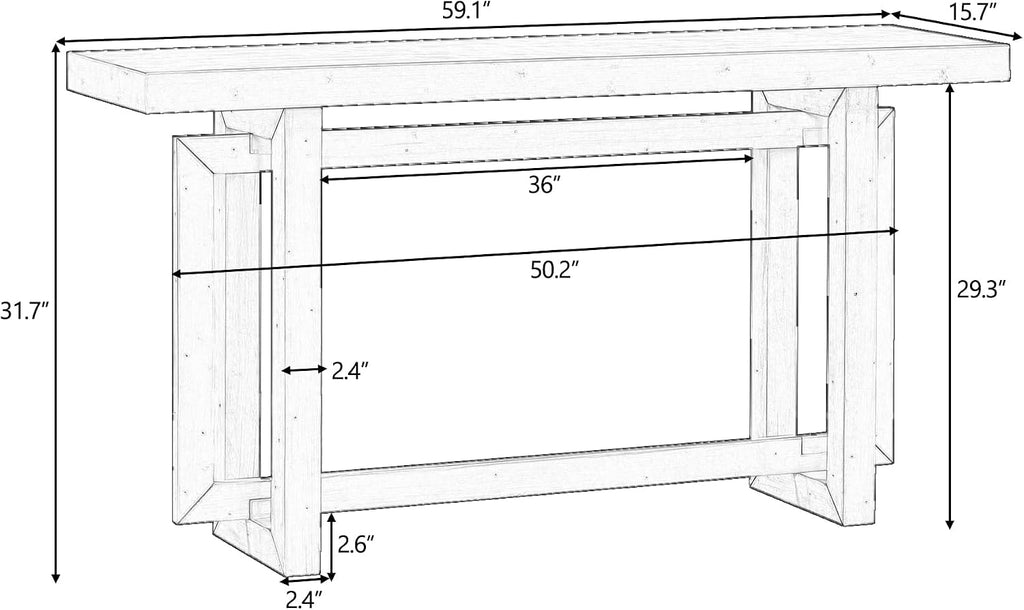 Merax 60 in White Console Table, White Entryway Table Wood Minimalism Industrial Style Sofa Table Entryway Table Side Table Display Table for Entry Way, Hallway, Couch, Living Room, Foyer