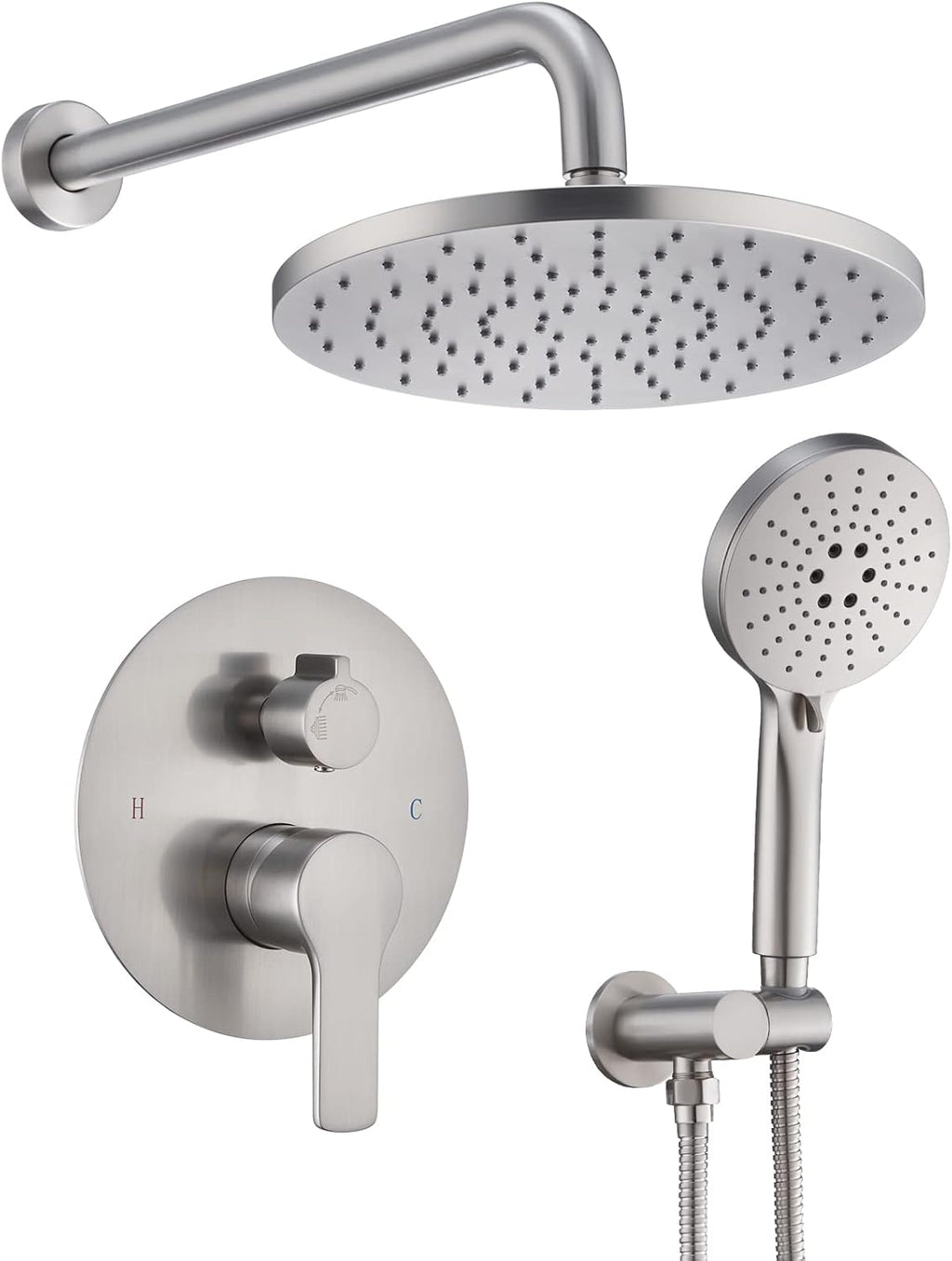 Iriber Shower System Wall Mounted Shower Faucet Set with High Pressure Shower head and 3-Setting Handheld, Bathroom Shower Trim Kit Contain Pressure Balance Valve Cartridge, Brushed Nickel