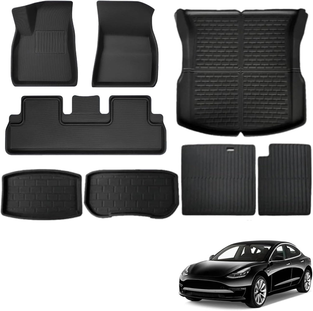 Compatible with Tesla Model 3 2024 XPE Floor Mats All Weather Floor Mats Front Rear Frunk Cargo Liner Set(4PCS LHD)