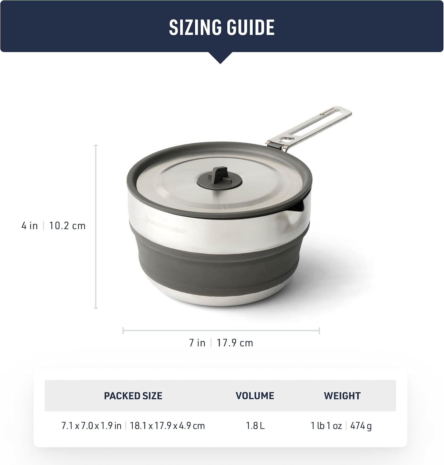 Sea to Summit Detour Stainless Steel Collapsible Pouring Pot, 1.8 Liters