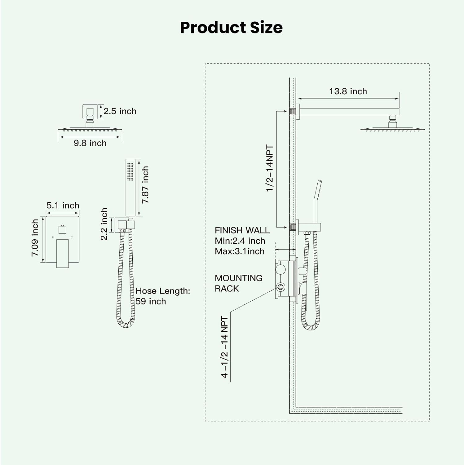 gotonovo Rainfall Bathroom Shower System Rain Shower Head and Handle Set Wall Mounted Shower Complete Combo Solid Brass Pressure Balancing Shower Mixer Valve 10 Inch Brushed Nickel