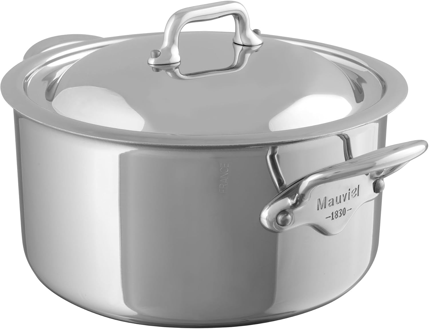 Mauviel M'Cook 5-Ply Polished Stainless Steel Stewpan With Curved Lid, And Cast Stainless Steel Handles, 1.8-qt, Made In France