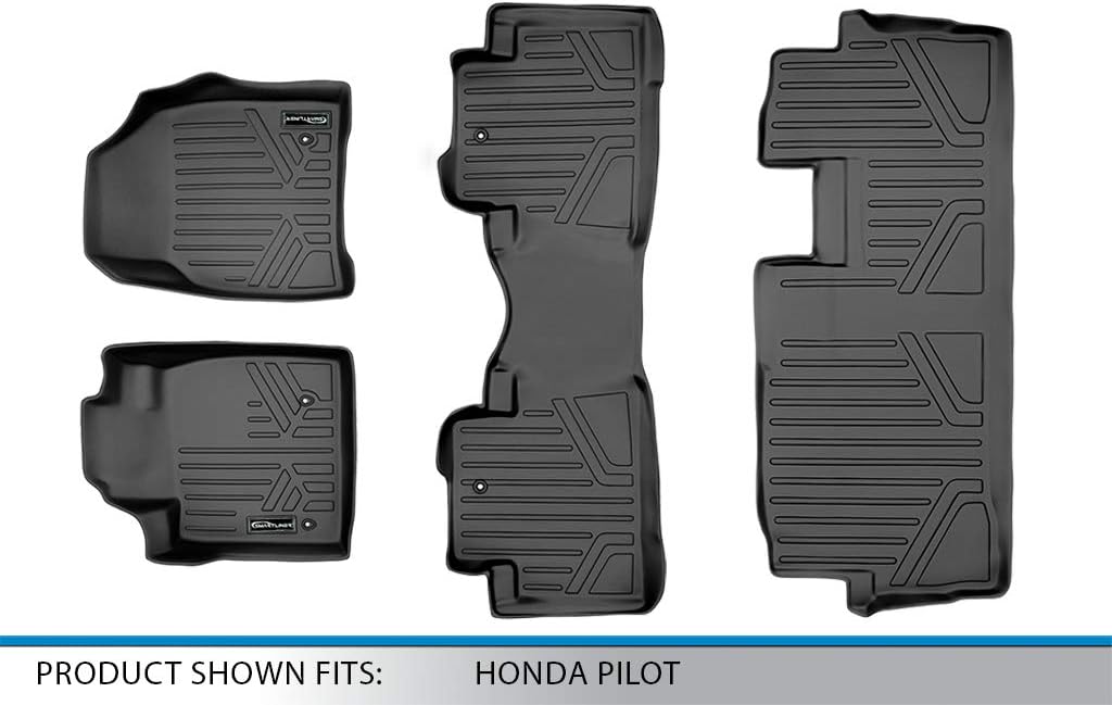 SMARTLINER Custom Fit Floor Mats 3 Row Liner Set for 2009-2015 Honda Pilot
