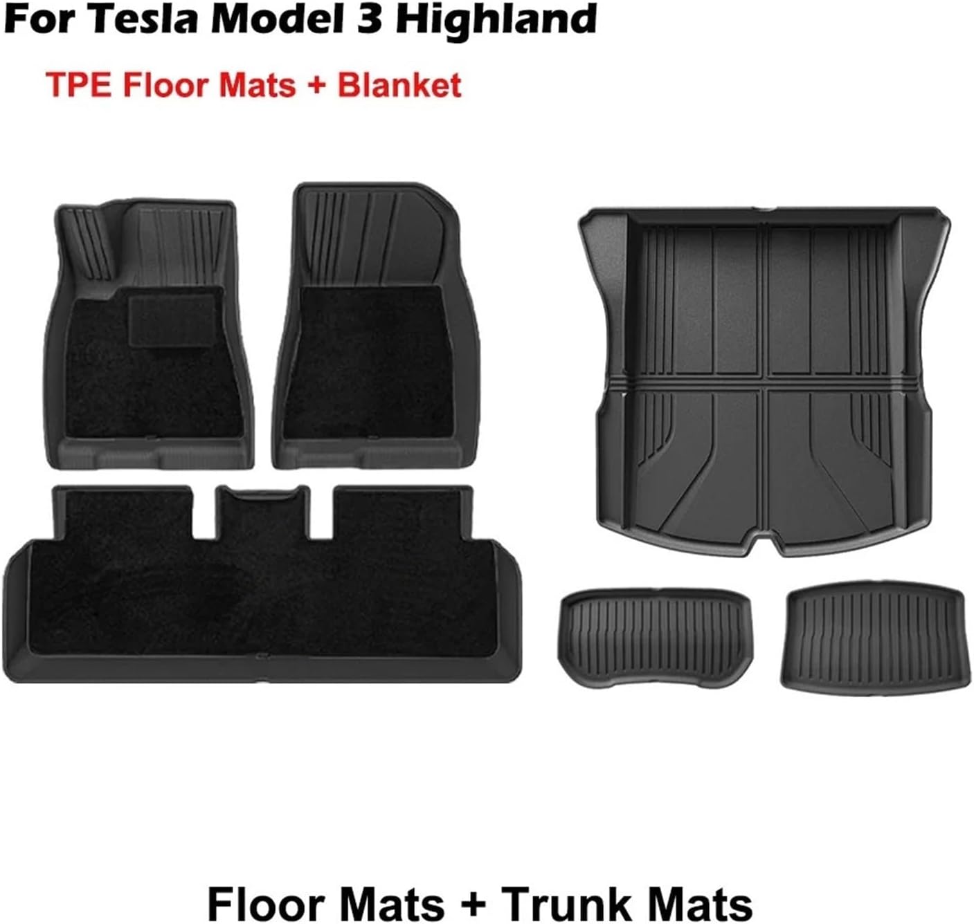Floor Mats | Compatible with Tesla Model 3 Highland 2025 TPE All Weather Cargo Liner Water Resistant Single Double Layer Mats Accessories(DL-M3H FL 9PCS LHD)