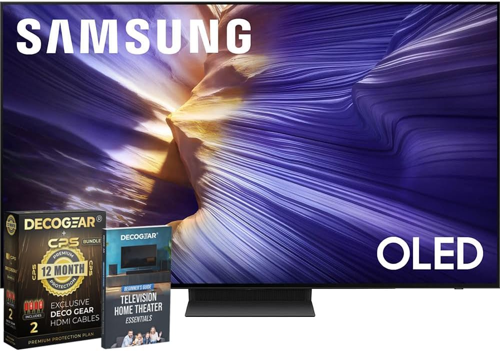 Samsung 48 inch OLED 4K S90F Smart TV (2025) Vision AI, OLED HDR+, Glare-Free Bundle with CPS Exclusive 1-Year Protection & Deco Gear Complete Home Theater Beginner's Guidebook