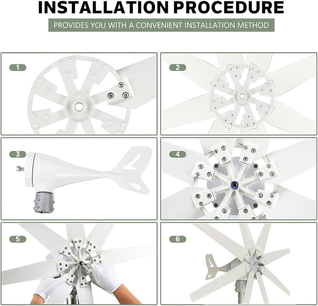 Wind Turbine Generator,12V 24V 48V,8-Blade Vertical Axis Wind Turbines Generator,with MPPT Controller,Auto Adjust Breeze Windward Start,for Terrace Marine 24V-3000W