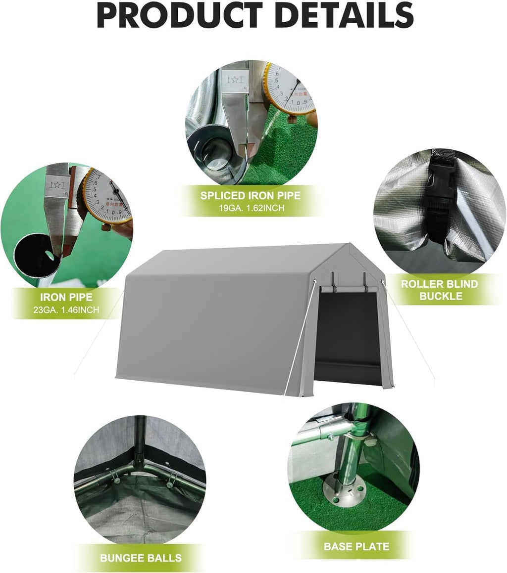 Shelter Logic 7 x 15 ft Carport Storage Shed - Heavy Duty Waterproof Tarp, 2 Roll-up Zipper Doors, Ideal for Motorcycle, Bike, Garden Tools, Firewood, Durable and Reliable Protection