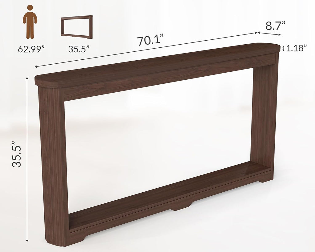 Rovibek Modern 70 Inch Entryway Table Narrow - Behind Sofa Table Narrow, 8 Inch Deep Console Table Behind Couch with Open Storage, Walnut Entryway Table for Hallway, Foyer, Living Room