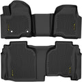 GRAND ORANGE 1st & 2nd Row Black 2PCS Floor Mats Fit Chevy Silverado GMC Sierra 1500 Double Cab 2019-2024 TPE All Weather Protection Interior Accessories Floor Liners Black Alfombras para Carro