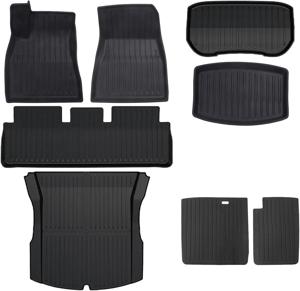 TPE Floor Mats & Cargo Liner Compatible for Tesla Model 3 Highland 2024, All Weather Waterproof Anti-Slip Trunk Mats TPE Floor Liners(8PCS LHD)