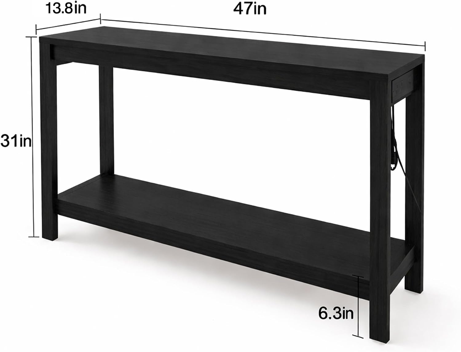 47' Entryway Table, Narrow Console Sofa Table, with Outlets and USB-C Port, Entryway Table with Open Storage, for Living Room, Hallway, Entryway, Foyer, Kitchen Counter, Black