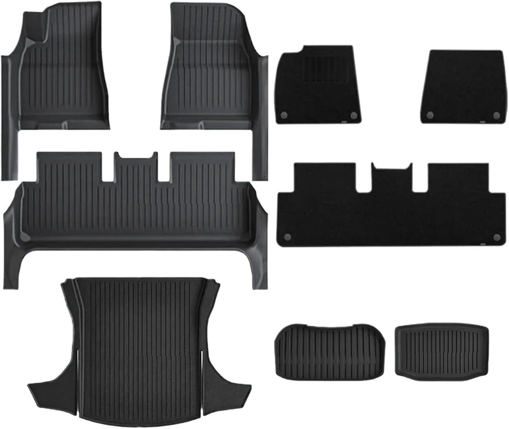 Full Cover Floor Mat with Door Sill Protector All Weather TPE Anti-Slip Floor Trunk Mats Cargo Liner Compatible for Tesla Model 3 Highland(DL-Mats 9pcs)