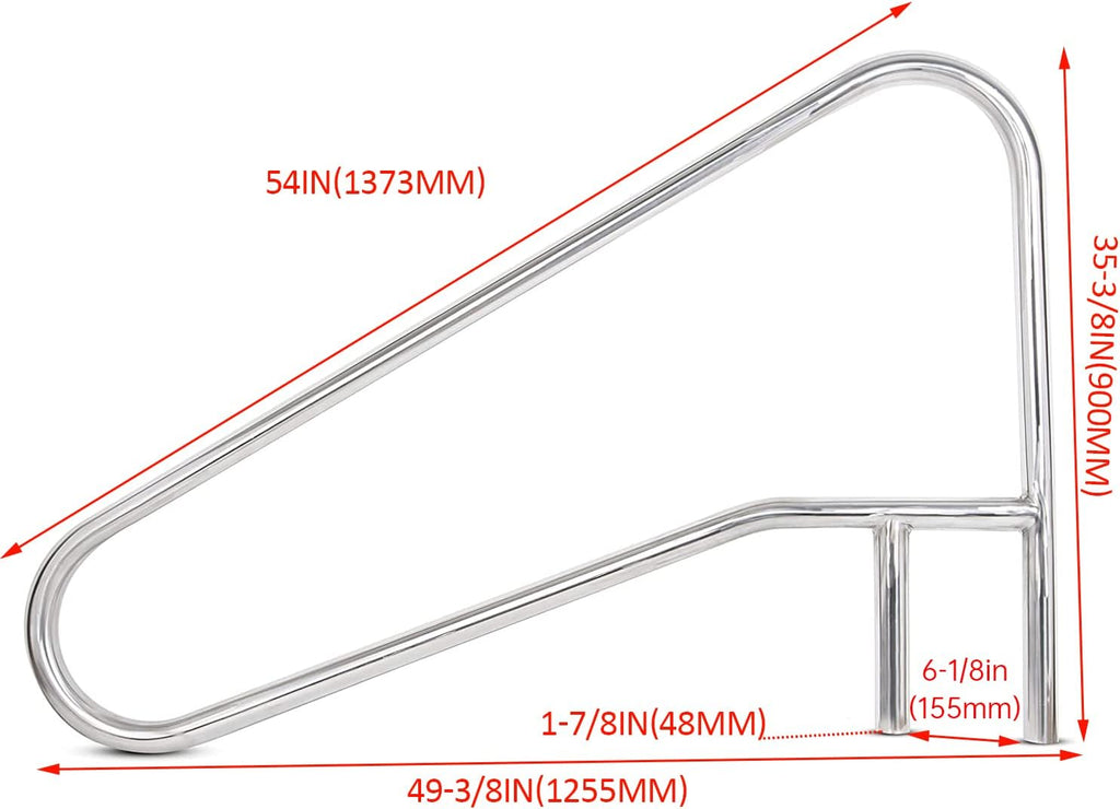 ECOTRIC 49-3/8'X35-3/8 Pool Handrail Deck Mounted Swimming Pool Step/Stair Rail 304 Stainless Steel Cross Brace 2 Packages