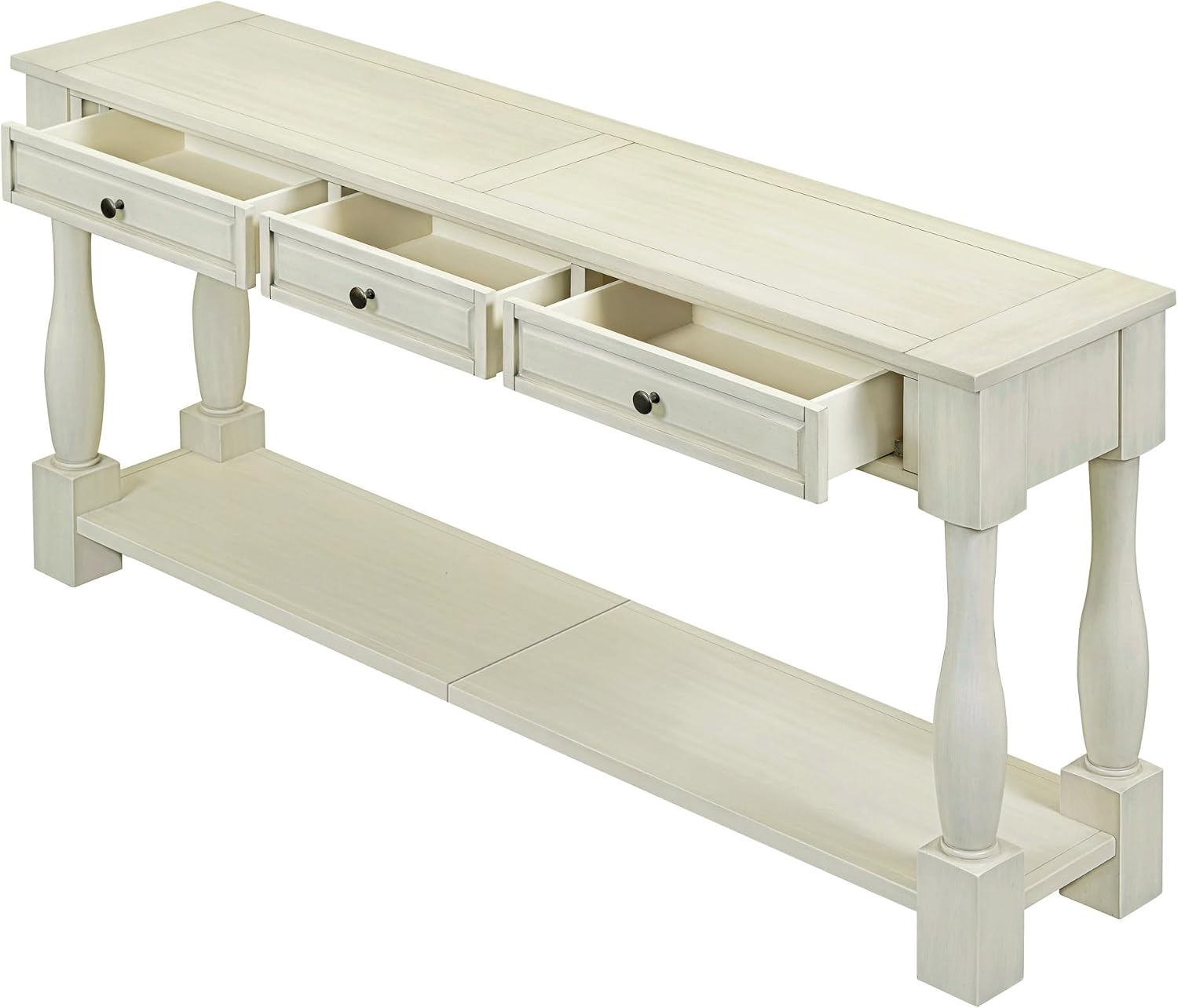 Merax LUMISOL 64 inch Long Console Sofa Table with 3 Drawers and Bottom Shelf, Hallway Table Entryway Table for Living Room, Easy Assembly (Antique White).