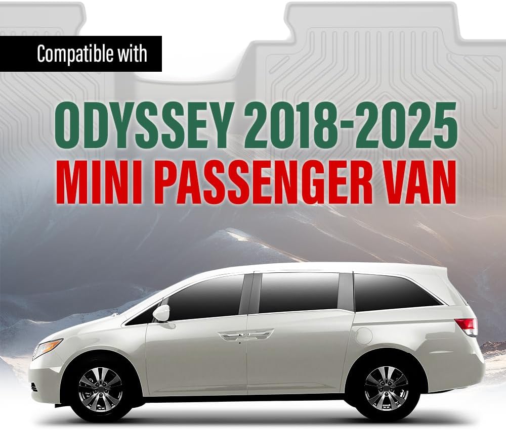 GRAND ORANGE Floor Mats Cargo Liner Fit Honda Odyssey 2018-2025 Mini Passenger Van,TPE All Weather Custom Fit Full Cover Protection 1st & 2nd & 3rd Row Cargo Liner Accessories 5Pcs