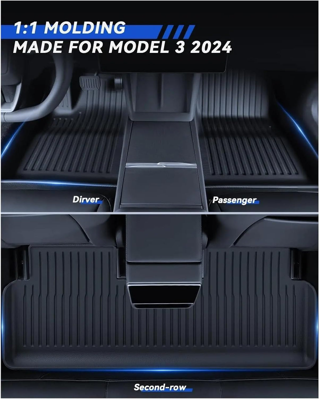 Compatible with Tesla Model 3 2024 Highland Floor Mats Cargo Liner Waterproof Anti-Slip Trunk Mat TPE Pads Left/Right Hand Rubber(6pcs Right Hand)