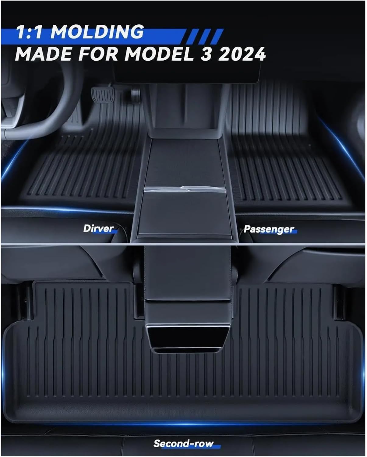 Compatible with Tesla Model 3 2024 Highland Floor Mats Cargo Liner Waterproof Anti-Slip Trunk Mat TPE Pads Left/Right Hand Rubber(6pcs Right Hand)