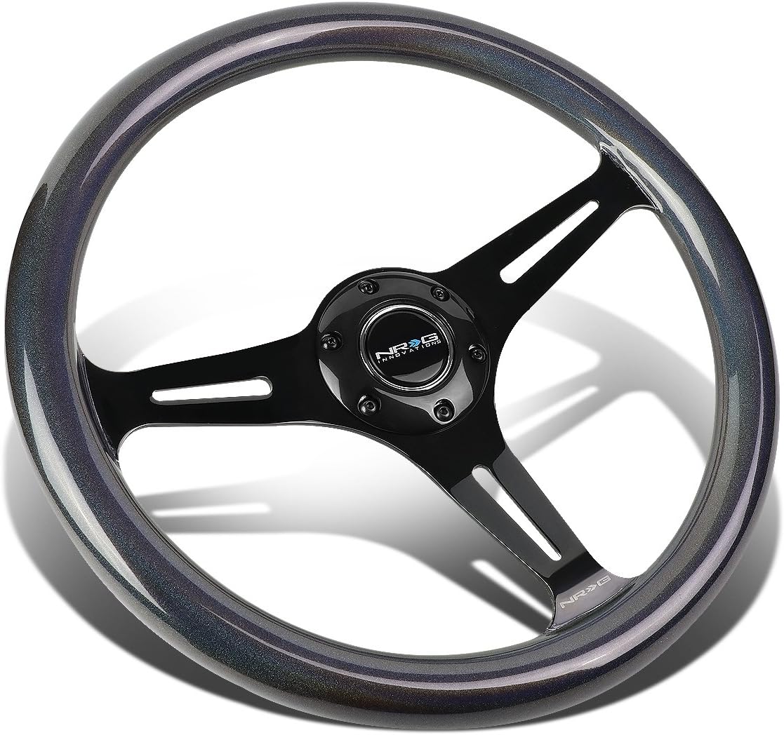 Auto Dynasty NRG 350mm Black Chrome & Chameleon Sparkle 6-Bolt Spoke Aluminum Racing Steering Wheel + Horn Button