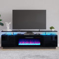 AMERLIFE Fireplace TV Stand with 36' Fireplace, 70' Modern Fireplace Entertainment Center LED Lights, 2 Tier TV Console Cabinet for TVs Up to 80', Obsidian Black