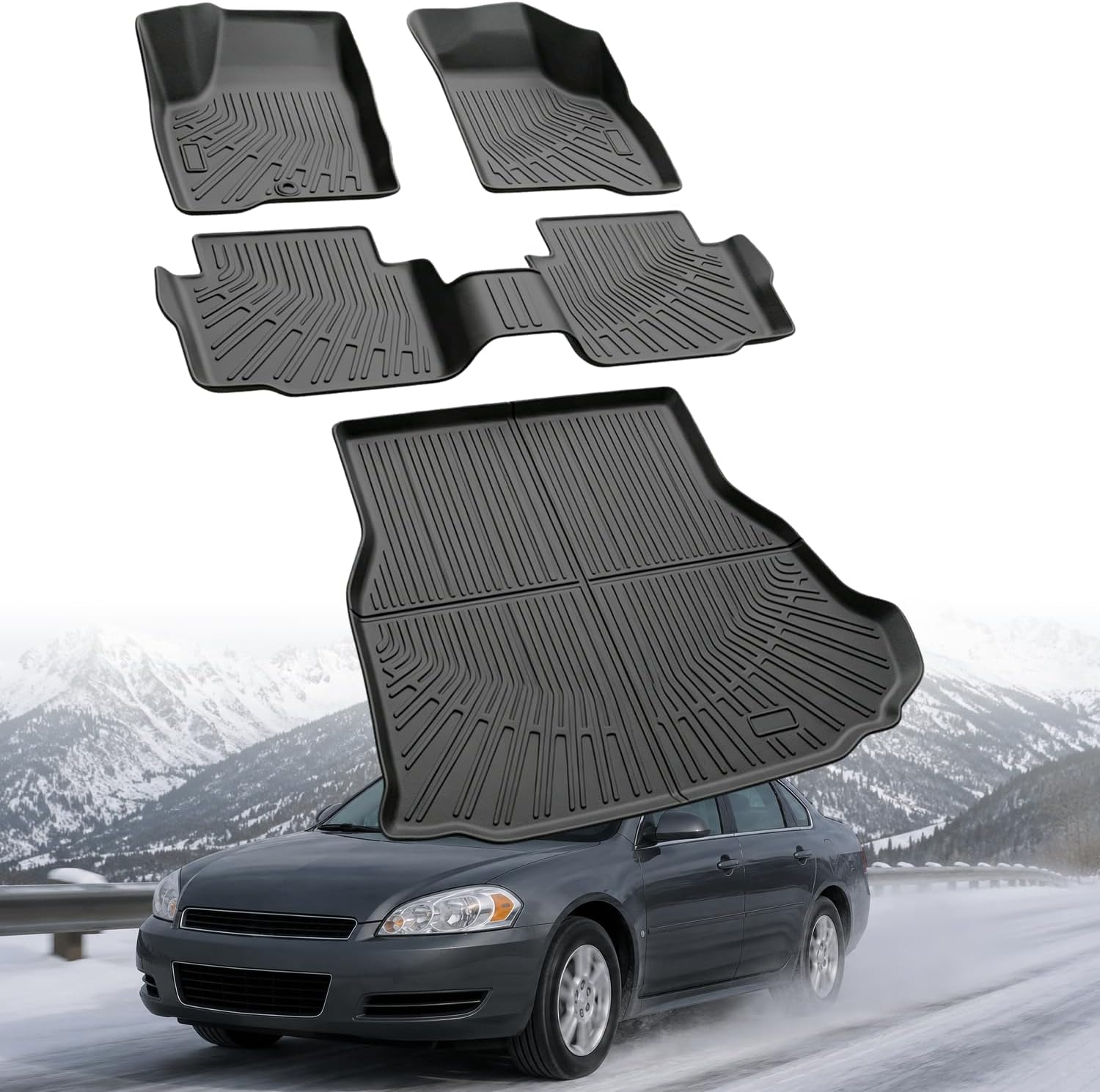 Floor Mats Compatible with Chevy Impala 2006-2013,All Weather Protection Duarble TPE Cargo Liner Accessories Compatible with Chevy Impala 2006 2007 2008 2009 2010 2011 2012 2013