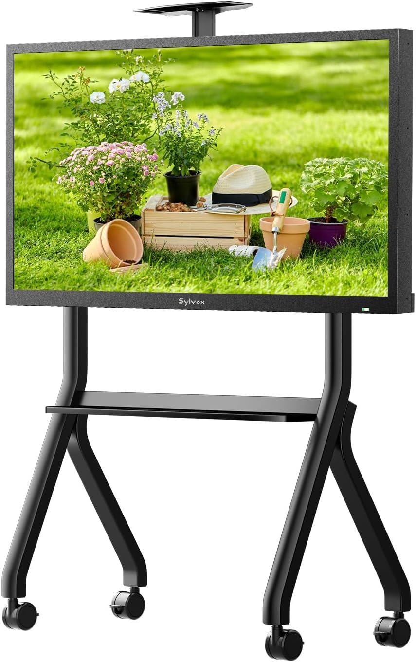 SYLVOX Outdoor TV with Rolling Stand & Soundbar, 55' Full Sun TV 2000 Nits, Ultra-Narrow Bezel, 4K Smart Television, IP56 Waterproof, Dual Speakers, for Poolside, Yard, Business (Frameless Pro Series)