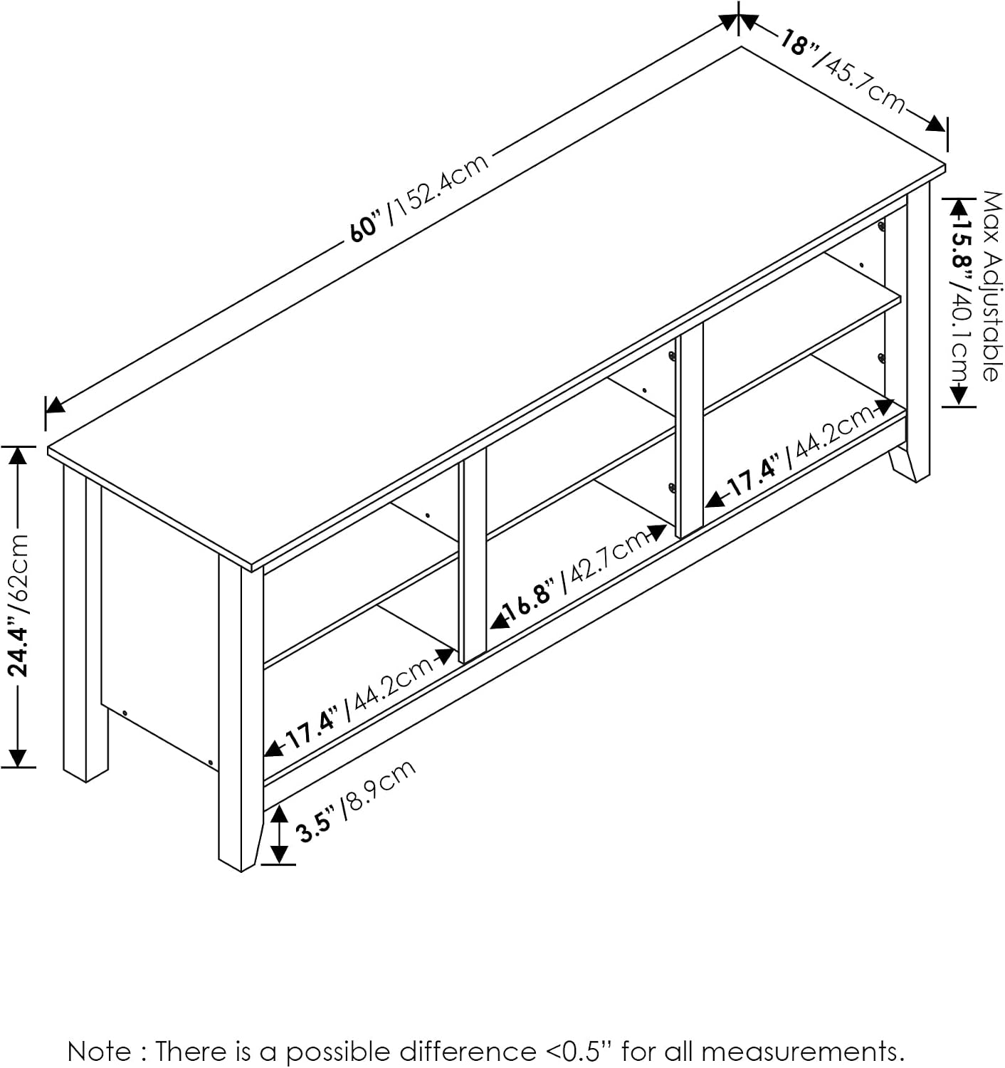 Furinno Jensen TV Stand with Shelf, 65-Inch, French Oak Grey