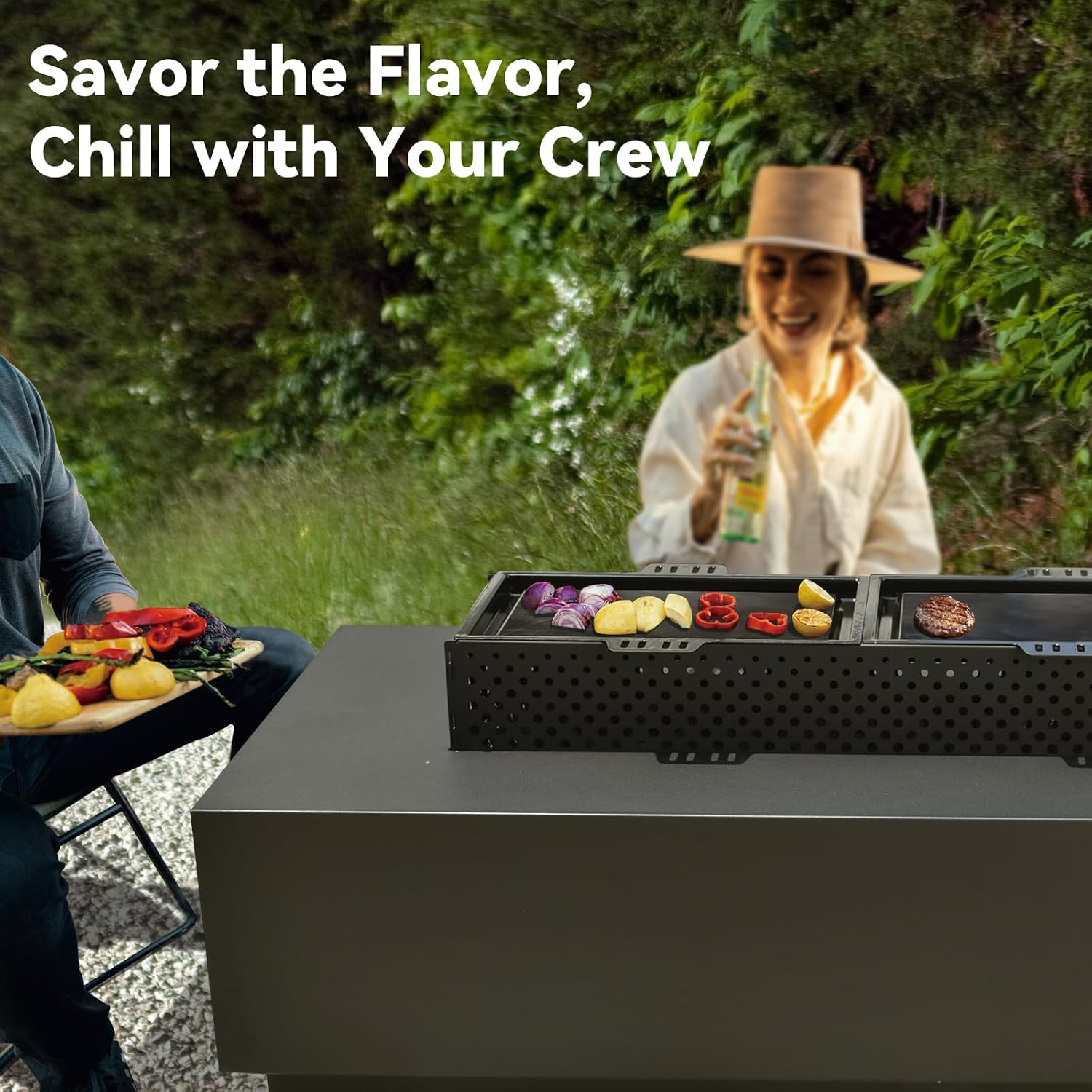 48 Inch Propane Fire Pit Table, 3-in-1 Rectangle Gas Fire Pits, 50,000 BTU Outdoor Fire Pit with Tank Cover, Griddle and Rain Cover, Suitable for Patio, Balcony and Courtyard