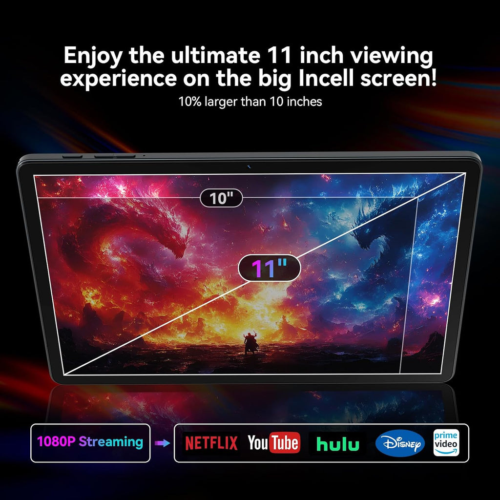 2026 Release 11 inch Tablet, Android 15 Tablets with Keyboard, 16(8+8)GB RAM 128GB ROM 1TB Expand, 2.4G/5G WiFi Tablet with BT 5.0, 13MP Camera, Octa-Core, 8000mAh, GPS, 11' Big Incell Screen-Gray