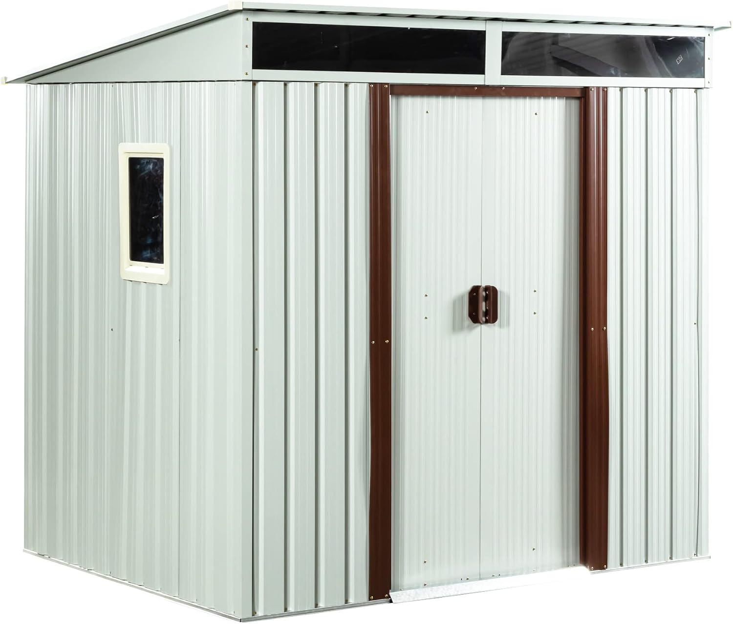 6.4 x 5ft Outdoor Storage Shed,Steel Garden Tool Shed with Floor Frame & Double Lockable Doors,Metal Outdoor Storage Clearance for Backyard Patio Lawn (White-Side Window)
