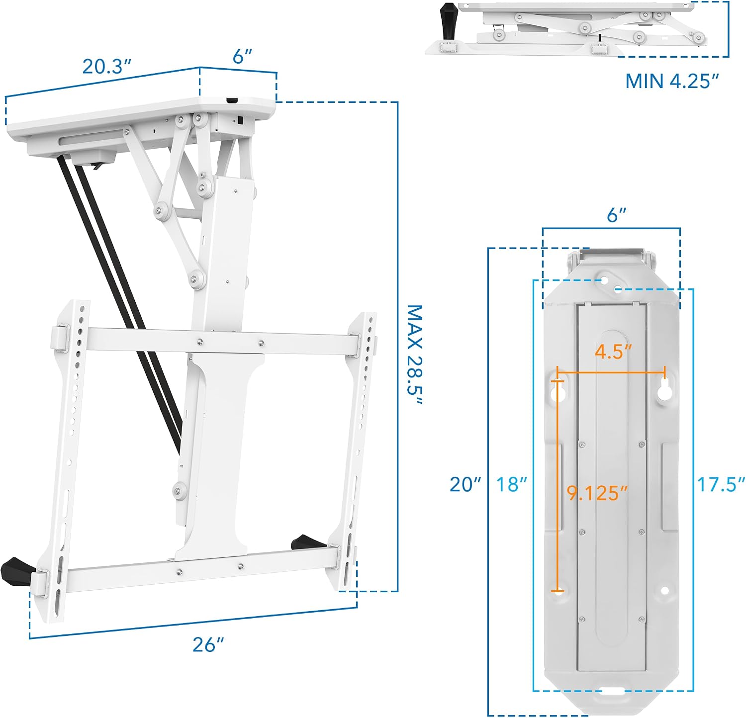 Mount-It! Electric Ceiling TV Mount with Remote and App Controller, Motorized Flip Down Fold Up Pitched Roof Mount Fits 32 to 70 Inch Flat Screen TVs, White