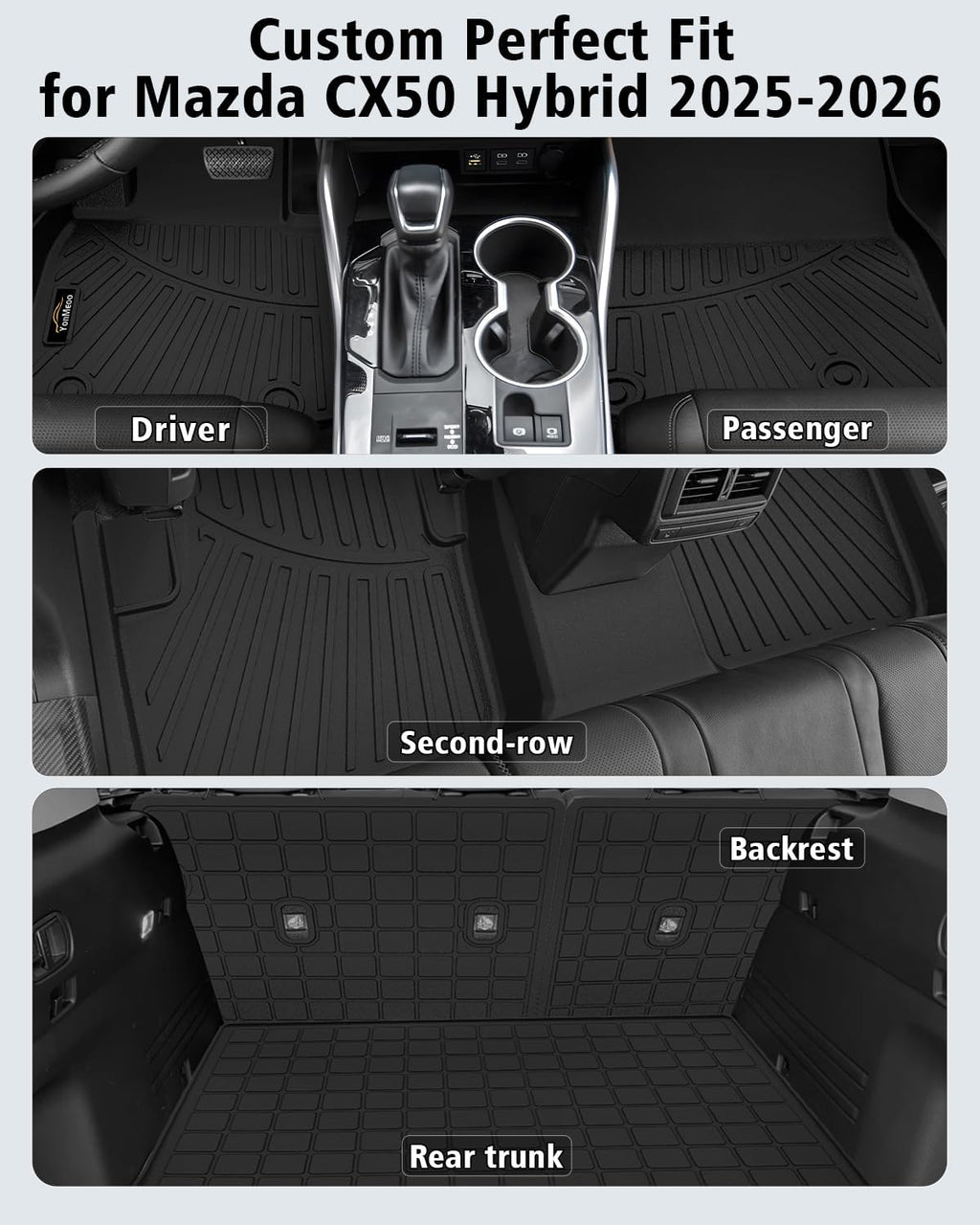 Floor Mats for Mazda CX-50 Hybrid 2025-2026 & Cargo Liners & Backrest Mat All Weather TPE Rubber Trunk Mat Back Seat Protector Full Set for CX50 2025 Plug-in Hybrid Accessories, Black