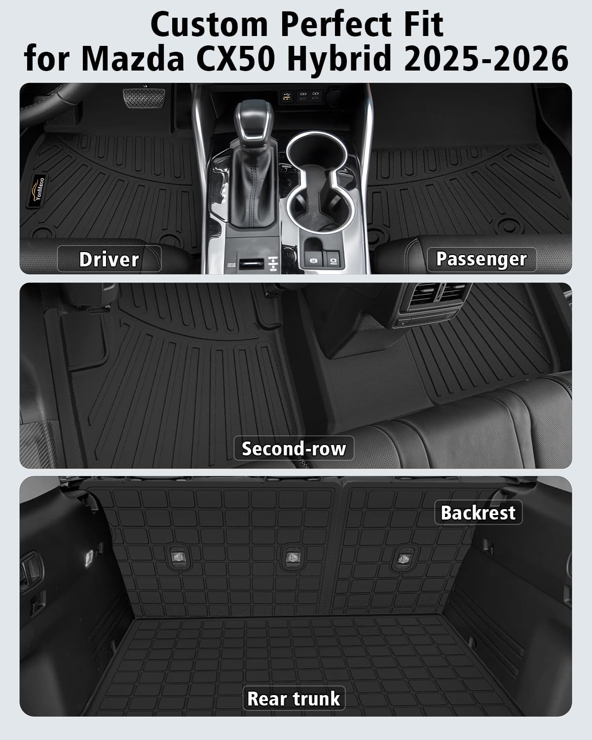 Floor Mats for Mazda CX-50 Hybrid 2025-2026 & Cargo Liners & Backrest Mat All Weather TPE Rubber Trunk Mat Back Seat Protector Full Set for CX50 2025 Plug-in Hybrid Accessories, Black