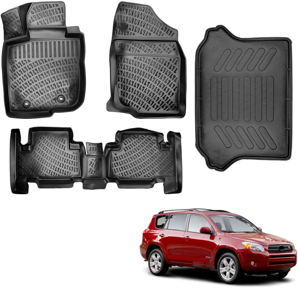 for Toyota Rav4 2006 2007 2008 2009 2010 2011 2012 2013 3D Full Set Floor Mats Liner Cargo Liner Trunk Mat Liner 3D Waterproof Black Rubber Colour