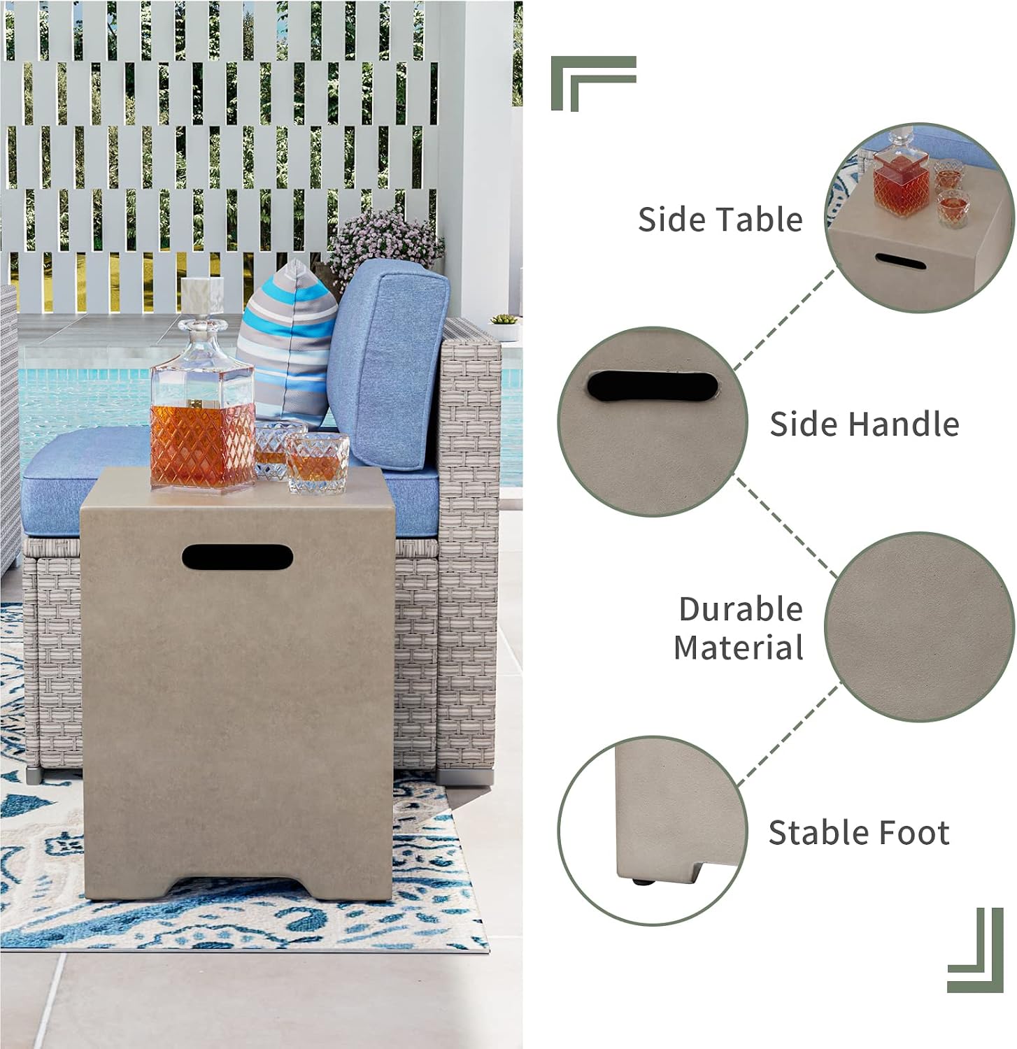 COSIEST 2-Piece Outdoor Propane Fire Table Set, Rectangle Concrete 56' x 28' Gray Fire Pit (Certified, 50,000 BTU) w 20lb Tank Table, Wind Guard, Waterproof Cover for Garden, Porch, Backyard