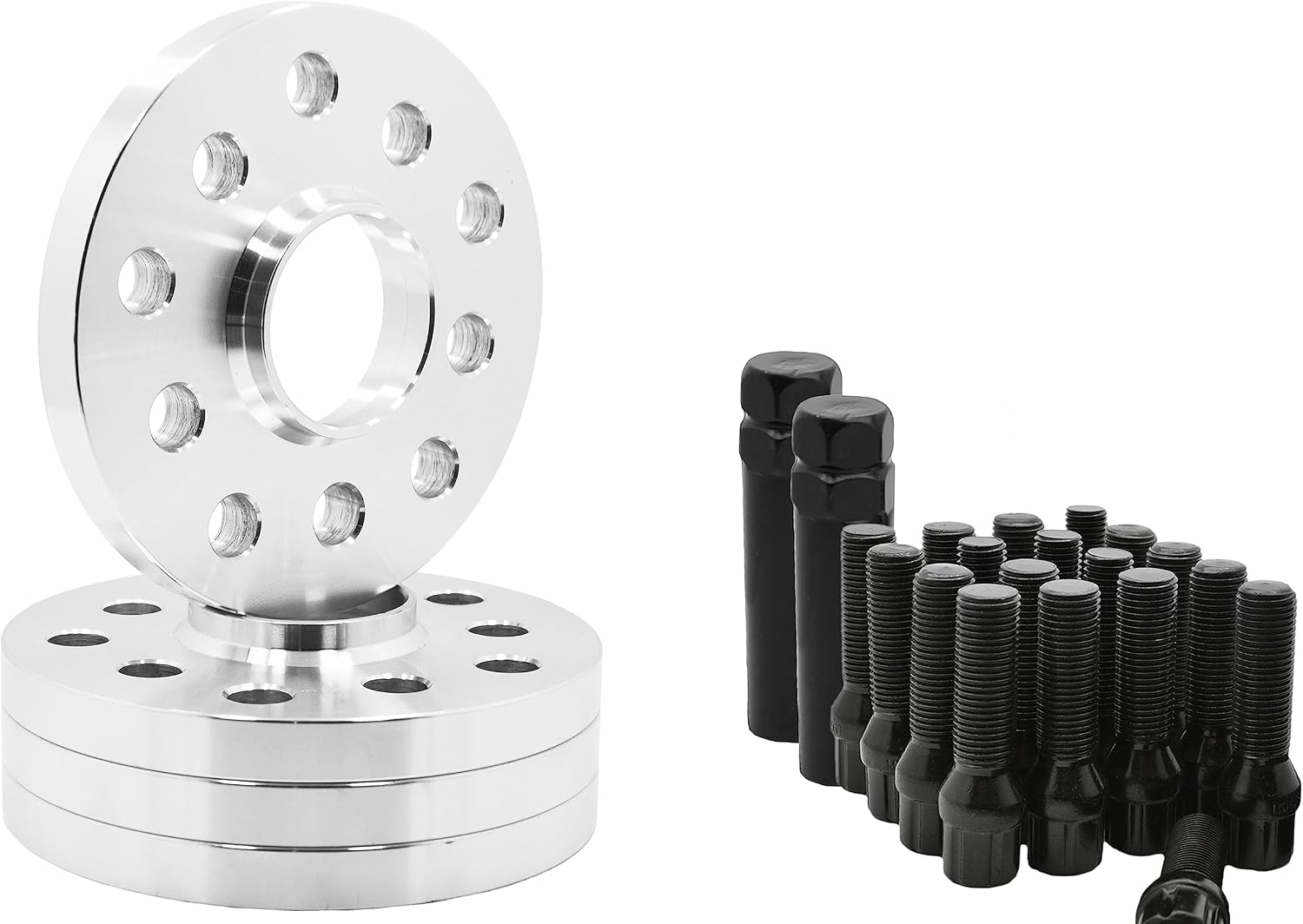 4 Pc 5x112 MM Hub Centric 17 MM Wheel Spacers 66.6 Wheel Bore + Black M14x1.5 Conical Spline Tuner Bolts Aftermarket Wheels Works with Audi 2009 + A4 A5 A6 A7 A8 S4 S5 S6 S7 + More