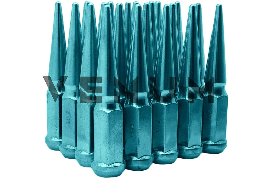24 Pc Powder Coated Candy Teal Spike Lug Nuts | M14x1.5 | 4.5 inch Tall | 1 Piece Construction | Works/Compatible with 2015-2020 F-150 6x135 MM Bolt Pattern