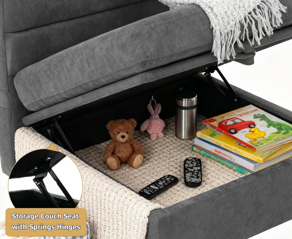 Loveseat with Storage Seats Modular Sectional Small Couch for Small Spaces with Reclining Arms and Backs 2 Seater Couch with 2 Ottoman Mini Sofa Love Seat for Bedroom,Dorm Room, Living Room(Grey)