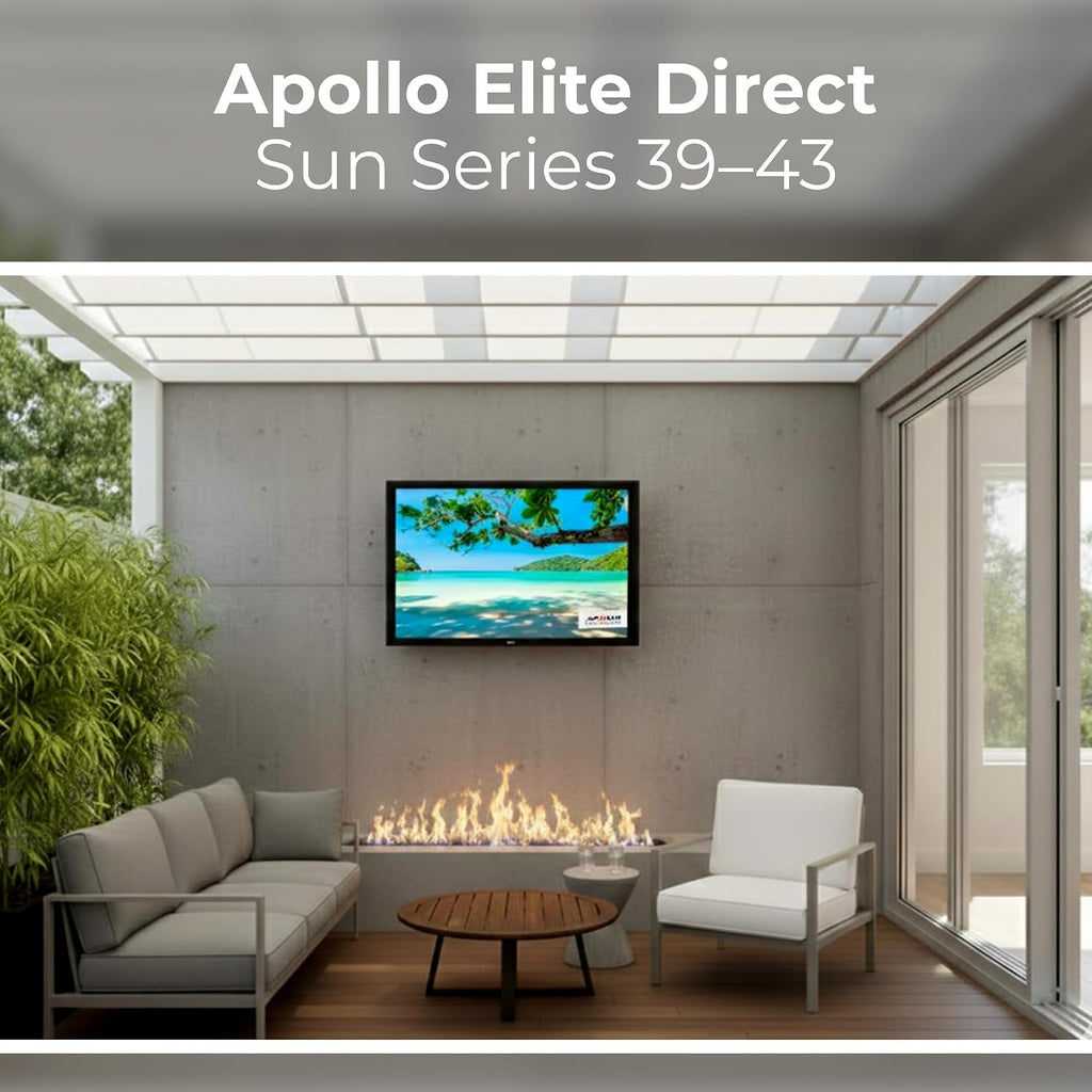 Apollo Enclosures 43 Inch Outdoor TV Enclosure Weatherproof for 39–43 Inch TVs - Direct Sun Outdoor TV Protector with Anti-Glare Safety Glass - Front-Cover Airflow for Direct Sun Protection