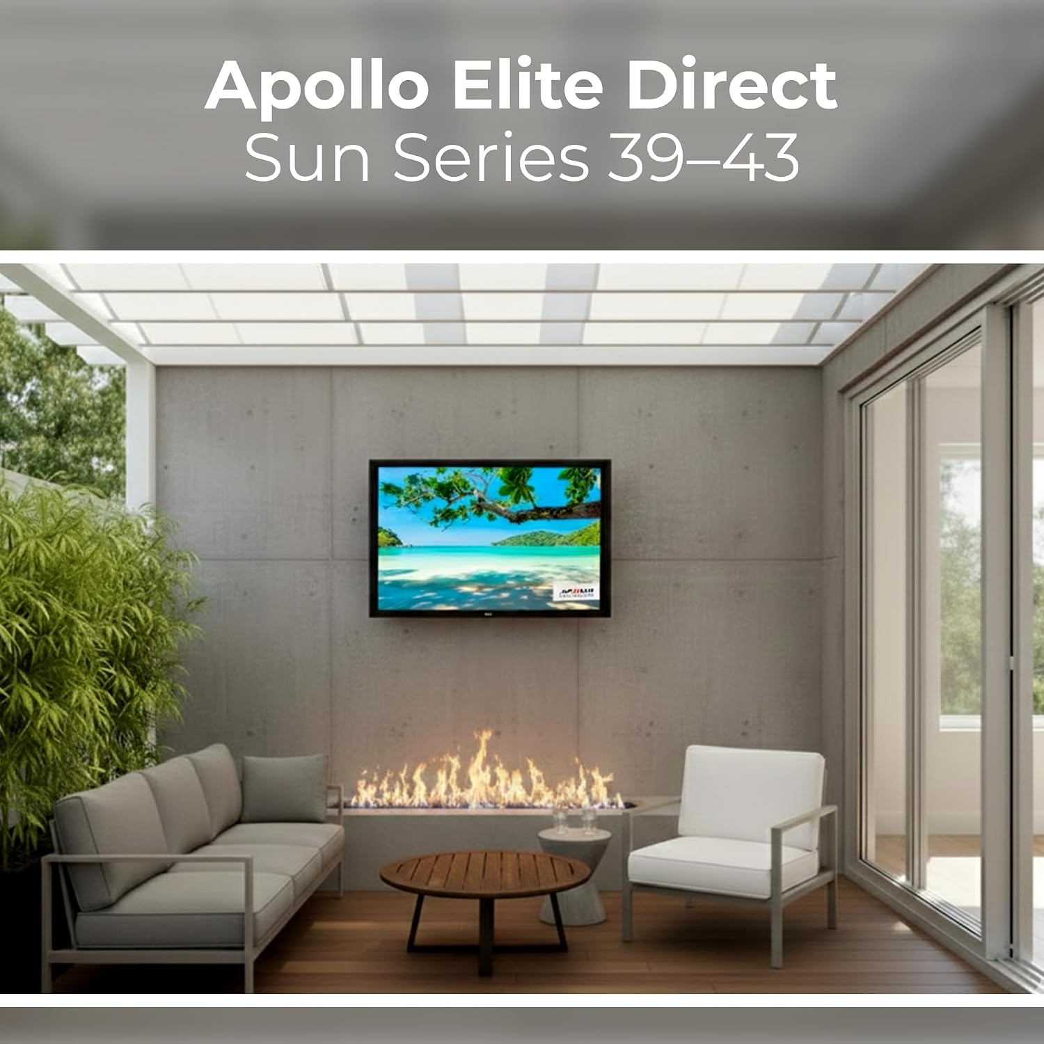 Apollo Enclosures 43 Inch Outdoor TV Enclosure Weatherproof for 39–43 Inch TVs - Direct Sun Outdoor TV Protector with Anti-Glare Safety Glass - Front-Cover Airflow for Direct Sun Protection
