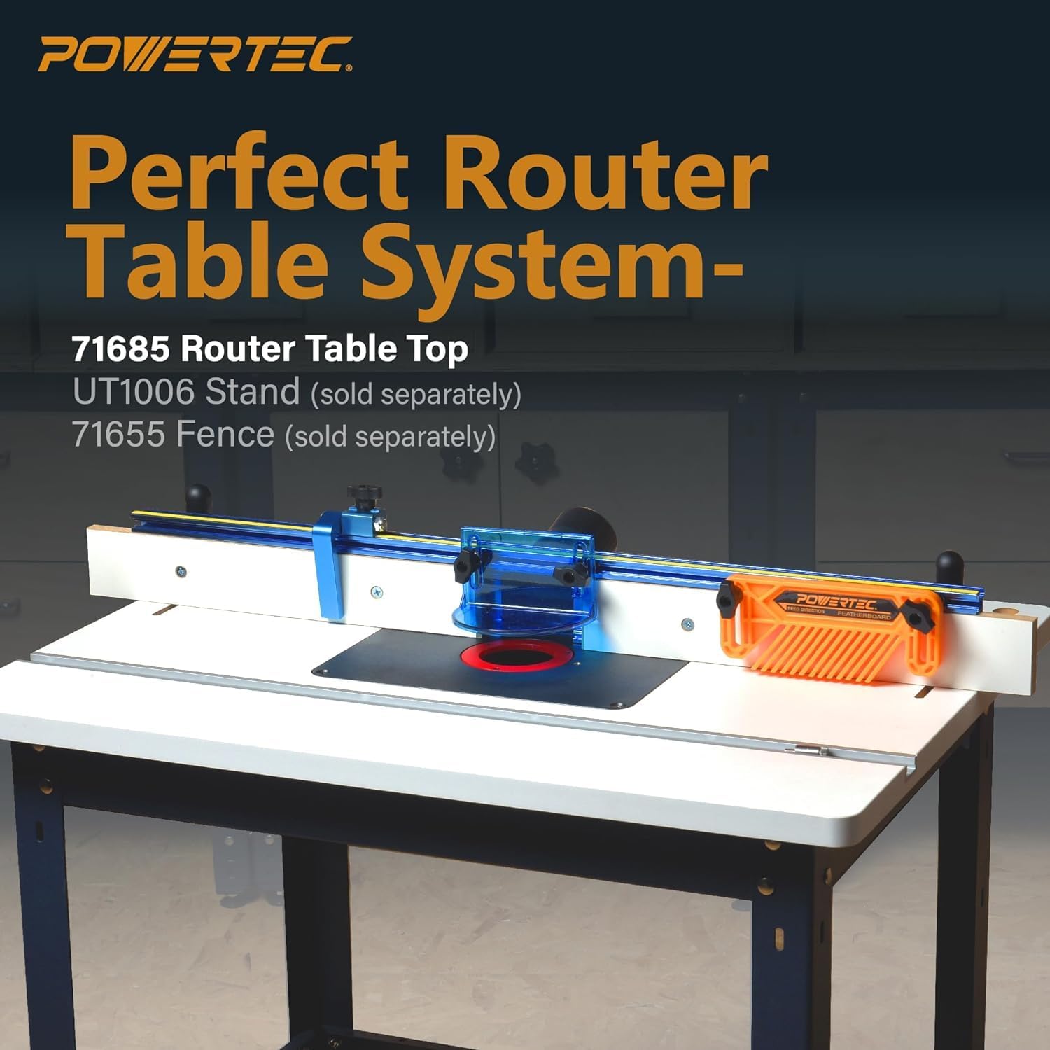 POWERTEC 24'x32' Router Table Top w/Tool Stand, Router Plate and Insert Rings, 400lb Capacity Heavy Duty Router Table Stand with Adjustable Leveling feet (UT1006C)