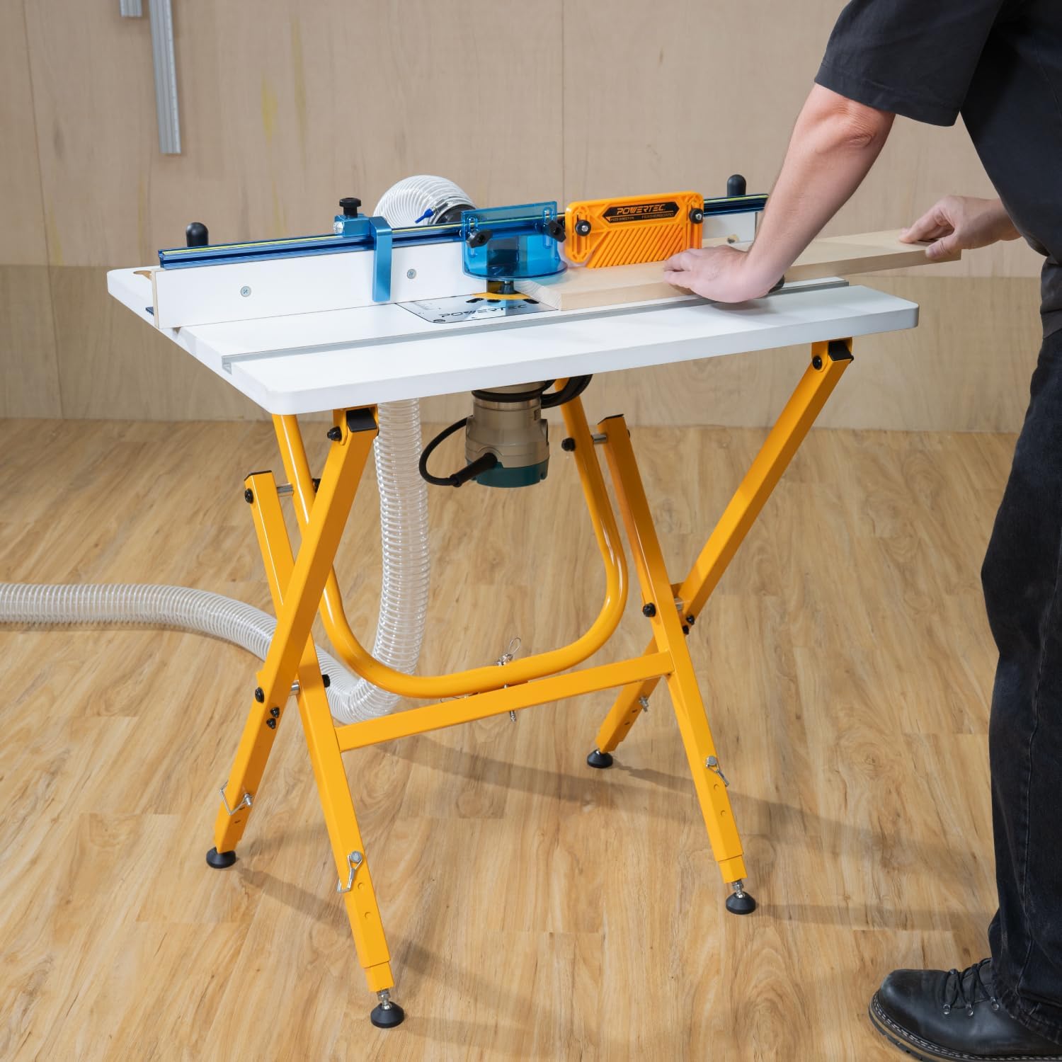 POWERTEC UT1010C Heavy Duty Steel Folding Work Stand with Router Tabletop, Aluminum Insert Plate and Router Table Fence System