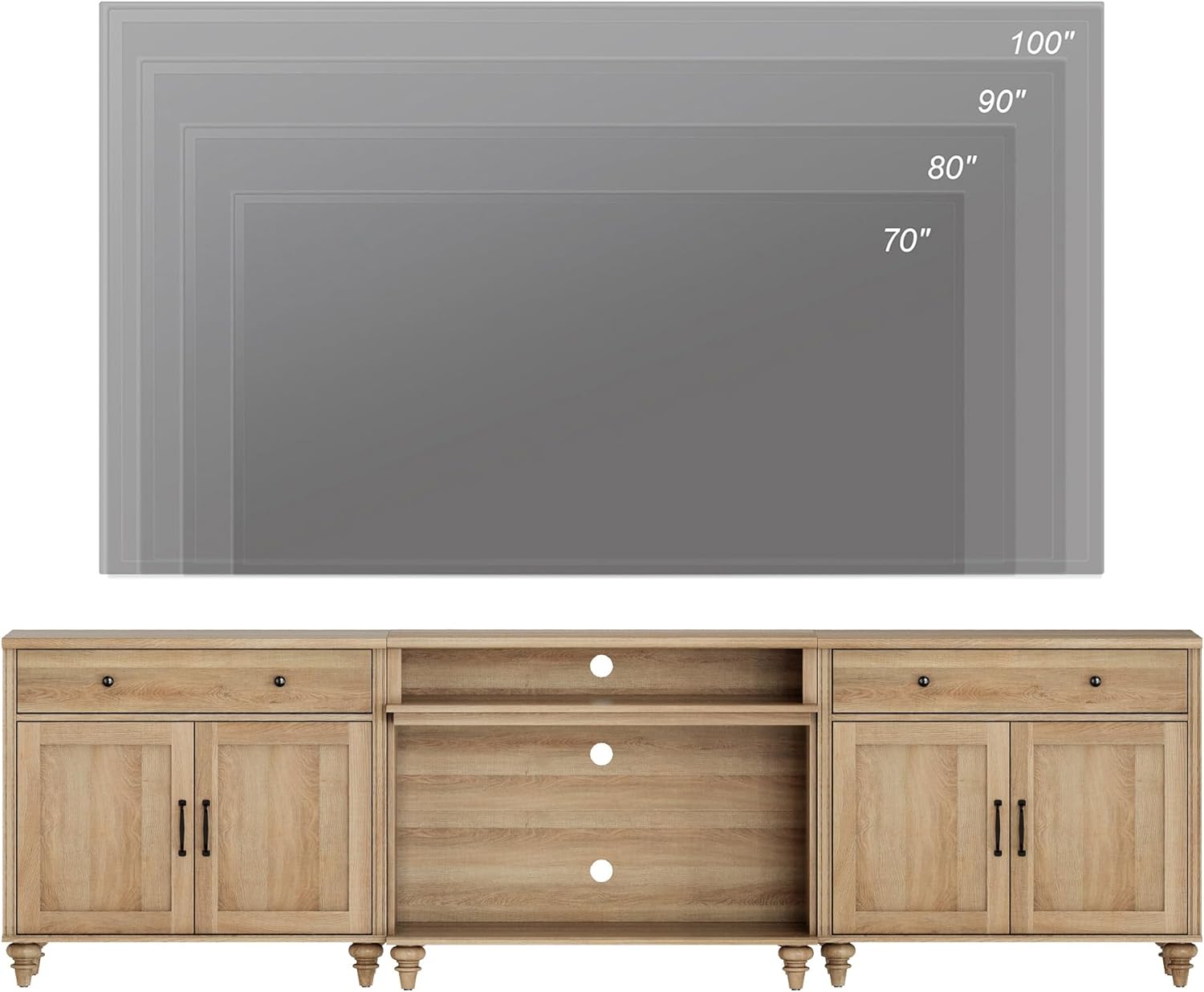 WAMPAT Farmhouse TV Stand for TVs up to 100'', Home Entertainment Center with 8 Storages for 75/80/85/90 inch TV, Large TV Console Table for Living Room, Bedroom, Oak