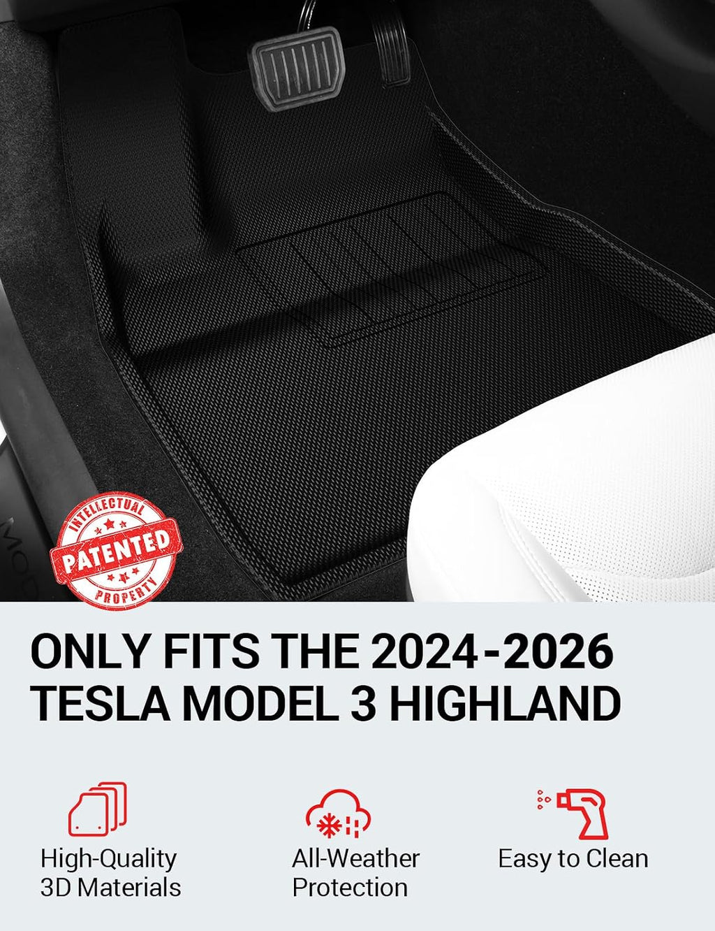 BASENOR 2026 2025 2024 6PCS Tesla Model 3 Highland Floor Mats All-Weather Car Mats Anti-Slip 3D Material Cargo Liner Trunk Mat [Proprietary Design] for Model 3 Highland Accessories